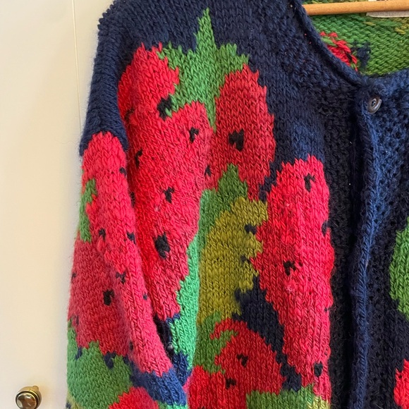Hand Knit Wool Colorful Strawberry Knit Cardigan - Picture 2 of 8